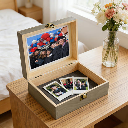 REMEIT Graduation Keepsake Box - Engraved Class of 2026 Wood Memory Box Congrats Grad Gift for Him Her, Perfect for Storing Graduation Memories & Mementos