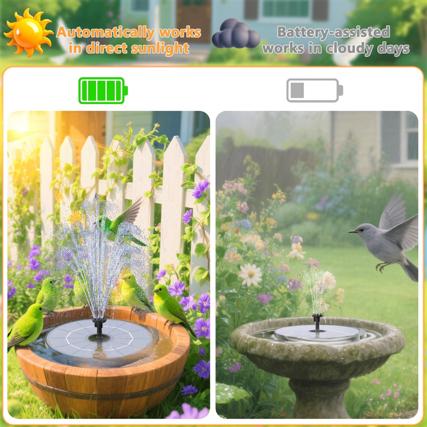 AISITIN Solar Fountain Pump with Windmill & 6 Nozzles & 3 Fixed Bracket, DIY Solar Bird Bath Fountain Built-in 1000mAh Battery for Outdoor, Garden, Pond, Pool, Backyard and Bird Bath