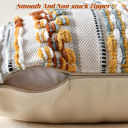 AmHoo Chenille Striped Textured Boho Throw Pillow Covers Aesthetic with Tassels Woven Decorative Pillow Case for Couch Bed Sofa Bedroom Modern Funky 18 x 18-Inch Brown