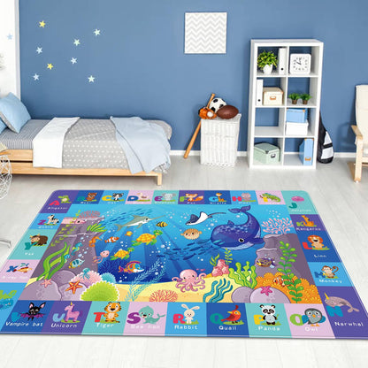 LTKOUGFAM Baby Mat for Floor-Underwater World Play Rug, ABC Kids Rugs for Playroom, Ocean Playmat Crawling Tummy Time Mat, Non-Toxic Non-Slip Foldable Mats (59X39.4 INCH)