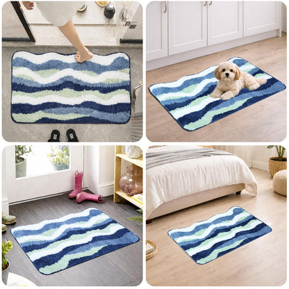 Heionia Ocean Wave Bathroom Mat, Beach Coastal Bathroom Rugs, Nautical Rug, Soft Washable Non-Slip Absorbent Bath Rugs for Shower Floor, Toilet, Bedroom and Kitchen, 19.7 * 31.5''