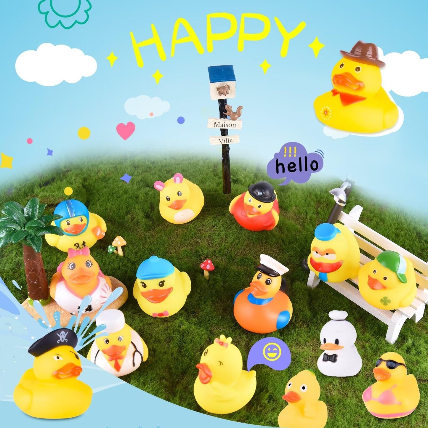 55 Packs Rubber Ducks in Bulk Assortment Car Ducks for Ducking, Small Rubber Duckies for Toddler Baby Bath Toys Floater Duck Bath Pool Toys Kids Party Favors with Mesh Carry Bag