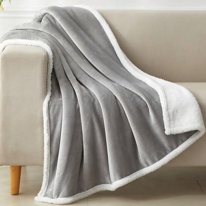COZYXWORLD 480GSM Thick Warm Blanket, 50x60 Double-Layered Sherpa Fleece Throw for Couch, Oeko-TEX Certified, Soft Fuzzy Reversible, Grey 50x60