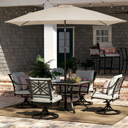 JEAREY 6.5x10 ft Rectangular Patio Umbrellas Rectangle Outdoor Umbrella with Push Button Tilt and Crank, Market Table Umbrella 6 Sturdy Ribs UV Protection for Poolside Garden Backyard Deck, Beige