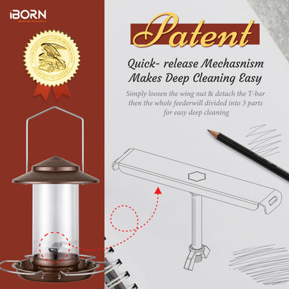 iBorn Bird Feeder Metal Squirrel Chew Proof Bird Feeders for Outdoors Hanging Outside for Cardinal, Holds 1.5LB Seed with 3 Perchs, Brushed Coffee (Seed is not Included)