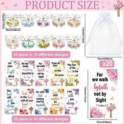 20 Sets Butterfly Acrylic Sign with Stand Christian Gifts Bulk Religious Bible Verse Desk Decor with Cards Organza Bags Inspirational Church Gift for Women Mother Girls Birthday Party Favor Faith Gift