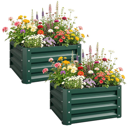 Outsunny 2 Piece Galvanized Raised Garden Bed, 2' x 2' x 1' Metal Planter Box for Growing Vegetables, Flowers, Herbs, Succulents, Green