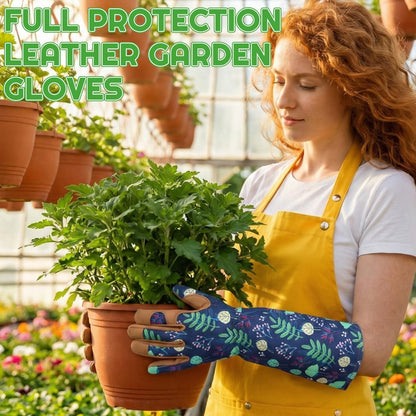 Zhamate 2 Pairs Gardening Gloves Thorn Proof for Women, Long And Short Leather Gardening Gloves Women Working Glove for Rose Pruning Yard Work