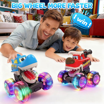 Pnooe Monster Truck Toys, 3 Pack Light Up Cars for Toddlers, Baby Animal Toy Trucks Dino Cars with LED Lightning Wheels, Press & Go Car with Moving Mouth for Kids Boys Girls Christmas Birthday Gifts