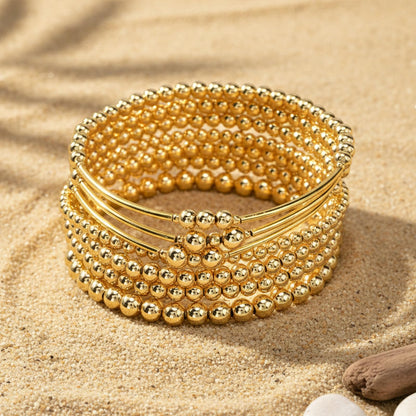 SHINUS BOHO Dainty Gold Beaded Bracelet Stack for Women,Handmade Bohemian 14K Gold Plated Beads Stretch Stackable Bracelets Set Fashion Prom Holiday Jewelry Gifts Friendship Family