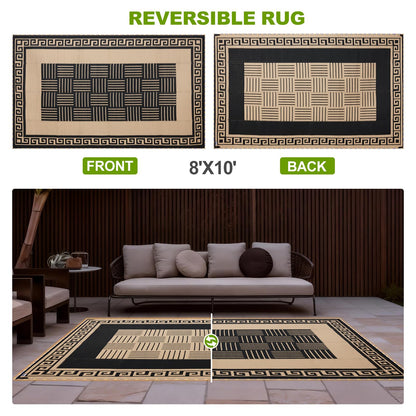 YONILE LED Outdoor Rug 8x10 ft Waterproof for Patios Clearance,Reversible Outdoor Plastic Straw Rug, RV Mat Outside, Indoor Outdoor Carpet for Porch, Deck, Backyard, Balcony, Picnic