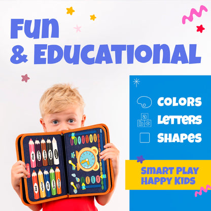 Ibenji Montessori Busy Book for Toddlers – Sensory Learning Toy with Zippers, Buckles, Letters, Numbers & Puzzles – Travel Quiet Book for Airplane & Car