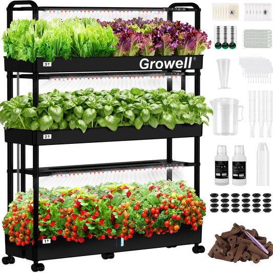 Growell Large Hydroponics Growing System Kit, 90 Pods Vertical Indoor Herb Garden Kit with 2 Light Modes & Auto Circulating Water System, 40L Movable Indoor Gardening System for Herb Vegetable Fruit