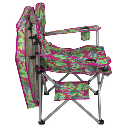 Tommy Bahama Extra-Wide Folding Beach Chair with Max Shade Canopy, Side Table, and Cup Holders, 25" W Outdoor Portable Camping Chair with Canopy, Supports up to 500 lbs., Pink/Green