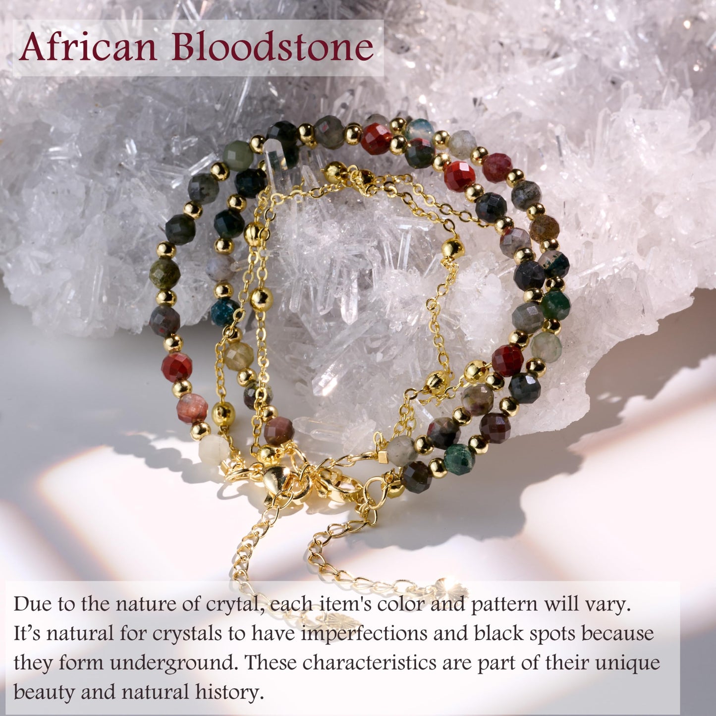 Farfume African Bloodstone Crystal Bracelet Beaded Bracelets for Women 4mm Natural Stone Beads Gemstone Handmade Jewelry Valentine's Day Gifts