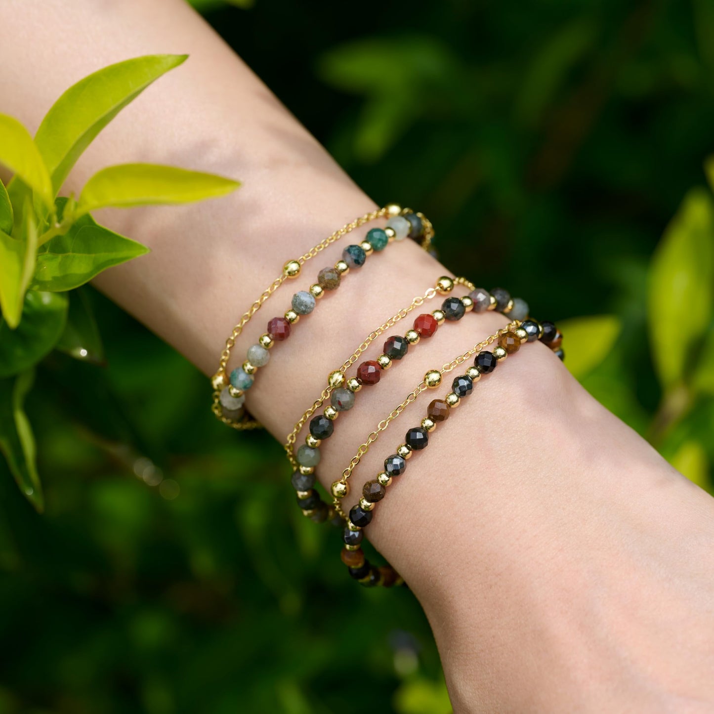 Farfume African Bloodstone Crystal Bracelet Beaded Bracelets for Women 4mm Natural Stone Beads Gemstone Handmade Jewelry Valentine's Day Gifts