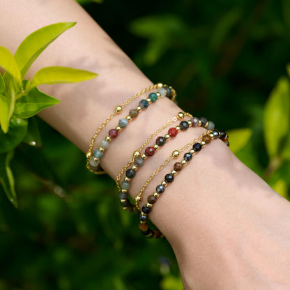 Farfume African Bloodstone Crystal Bracelet Beaded Bracelets for Women 4mm Natural Stone Beads Gemstone Handmade Jewelry Valentine's Day Gifts