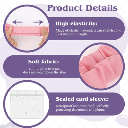 Catcan 4 Pcs Scrunchies Lanyards for ID Card, Badges Holder, Keys and Phone with 4 Pcs Clear Badge Holders, Adjustable Stretchy Lanyard for Teachers, Students, Office Staffs (19.6 Inches)