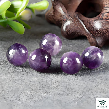 WHNKFB 8mm 50PCS Natural Amethyst Round Beads, Smooth Polished Loose Purple Crystal Beads for Jewelry Making Craft - 4mm 6mm 8mm 10mm Options with Free Elastic Cord