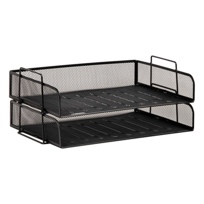 Mind Reader Stackable Paper Tray, Desktop Organizer, File Storage, Office, Metal Mesh, 2 Pcs., Black