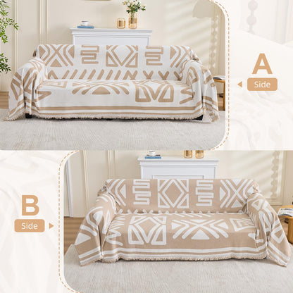 Taque Boho Couch Cover Sofa Covers for 2 Cushion Couch, Couch Covers Washable Blanket Sofa Covers, Chenille L Shape Sectional Couch Covers for Dogs, Sofa Blanket Cover for Living Room (Khaki)