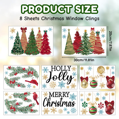 Feivando 8 Sheets Christmas Window Clings Stickers Winter Snowflake Merry Christmas Tree Xmas Window Decals for Holiday Party Home Office Shop Glass Display Decoration