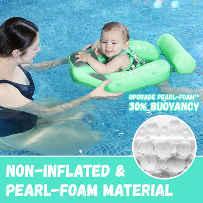 GENTEACO Mambobaby Baby Pool Float with Removable Canopy 3-24 Months Baby Float Non-Inflatable Infant Swim Float Add Tail Avoid Flip Skin-Friendly Material Swim Trainer for Toddler Boys Girls (Green)