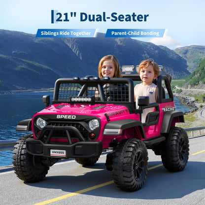24V 2 Seater Kids Electric Truck with Parent Remote Control, 4WD Ride on Car for Toddlers & Kids 4-8, 100Min Battery, Dual Motor, All Terrain Electric Vehicle Gift for Boys Girls