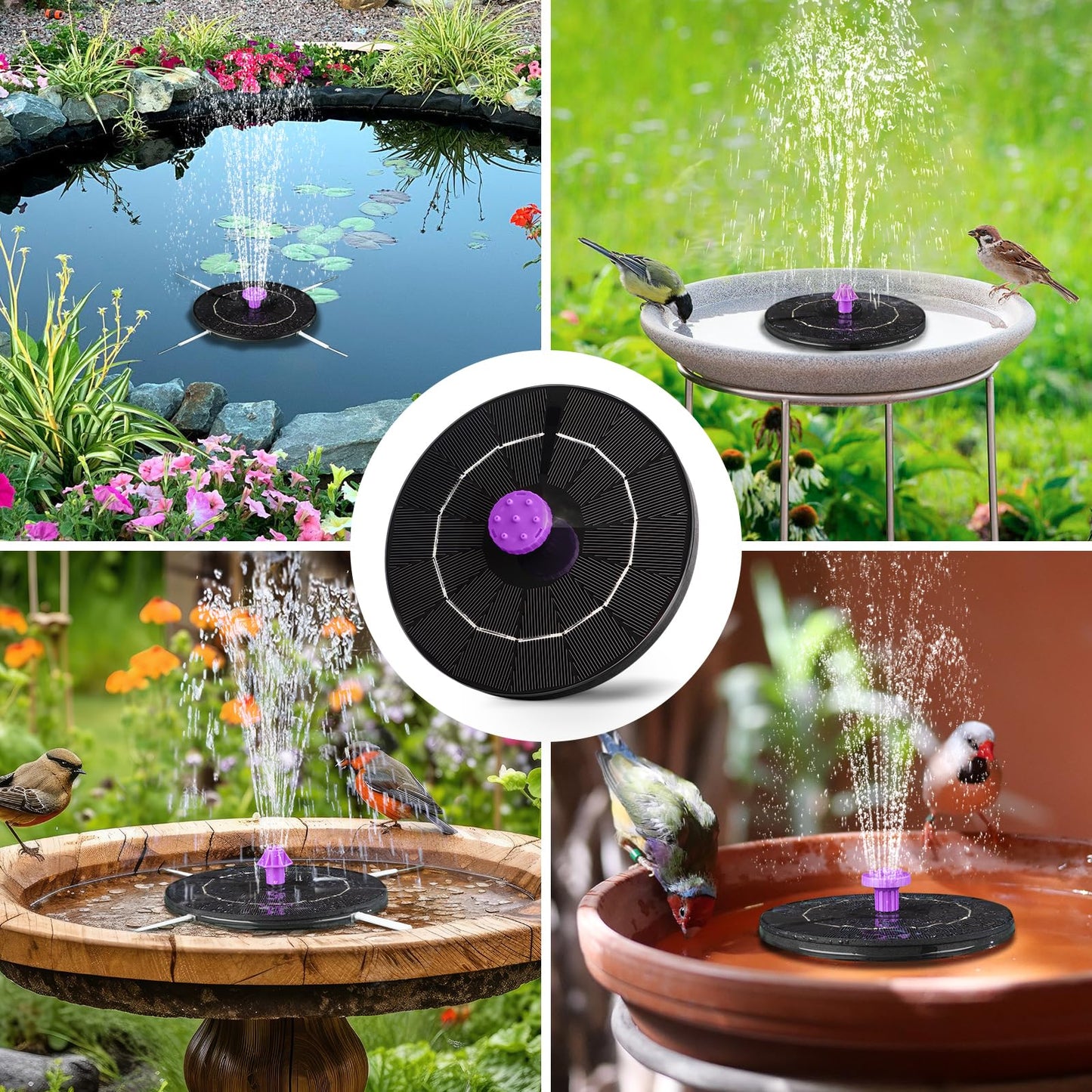 3.5W Solar Bird Bath Fountain Pump, Solar Powered Water Pump, Outdoor Water Fountain with 8-in-1 Nozzles, 4 Fixed Pipes for Hummingbirds, Garden, Pool, Pond