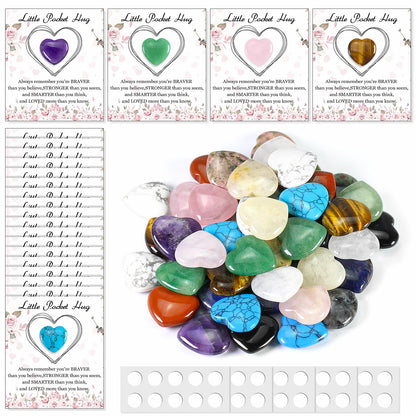 50 Sets Pocket Hug Bulk with Heart Shape Natural Stones & Healing Crystals, Mini Polished Gemstones for Meditation, Yoga, Chakra Balancing, Gift for Friends, Family, Colleagues