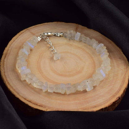 Natural Raw Rainbow Moonstone Bracelet, Rough Beads Gemstone, Healing Crystals, Birthday, Gift for Her, Gemstone Jewelry for Women, Pretection Bracelet