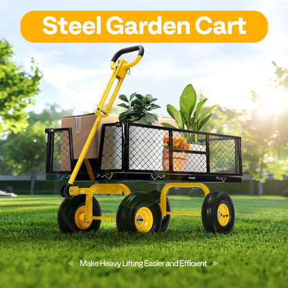 VIVOHOME Garden Cart Steel Heavy Duty 900 LBS Yard and Garden Wagon with 10 inch Tire and Handle Attach to ATV or Tractor Black