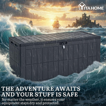 YITAHOME 134 Gallon Large Deck Box, Waterproof Resin Outdoor Storage Box with Lock, Doubles as 2-Person Bench Seating for Patio Furniture Cushions,Garden Tools & Pool Accessories, Dark Gray