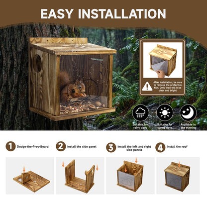 Wooden Squirrel House for Outside, Squirrel Nesting Box, Easy Assembly Squirrel Houses for Outside Nesting, Outside Nesting, Chipmunk Houses, Outdoor Squirrel Box for Backyard Wildlife