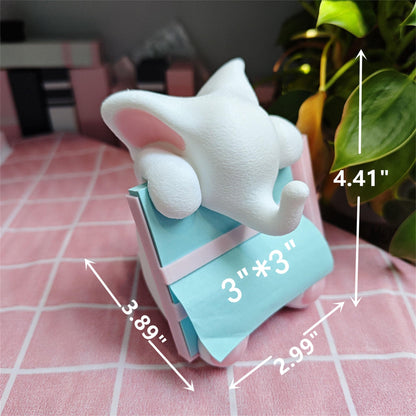 RhyNSky Elephant Sticky Note Holder - Pop-up Note Dispenser Cute with Pink Pen Holder for Office Desk Accessories, 3x3 in, White