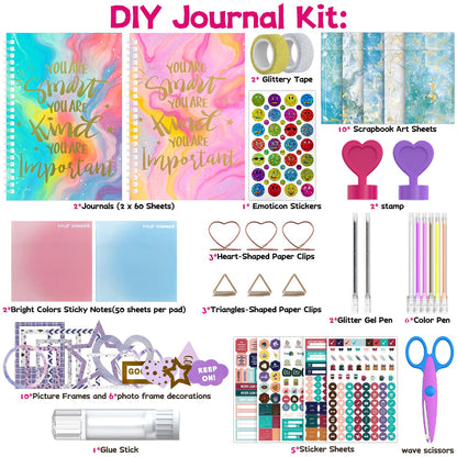 SUPMANGO 2-Pack DIY Journal Kit for Girls Ages 8-14,DIY Journal Set Stationary Birthday Gifts Ideas for Girls,Art Crafts for Tween Kid Scrapbook & Diary Supplies Set