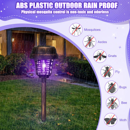 Qualirey 12 Pcs Solar Mosquito Zapper Outdoor Waterproof Solar Powered Bug Zapper Outdoor Mosquito Killer Lamp Trap Repellent Light for Garden Yard Insect (Purple and Flame Light,Black)