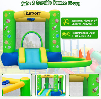 FBSPORT Inflatable Bounce House, Kids Bounce Castle Slide for Indoor Outdoor,Toddler Baby Jumper Bouncer, Kids Jumping Bouncy House with Blower, Ball Pit Pool, Basketball Hoop, Dart Game, Green