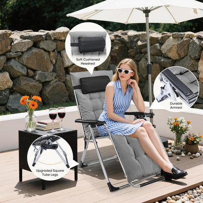 DUMOS Zero Gravity Chair, Reclining Camping Lounge Chair for Outdoor, Reclining Patio Chairs with Cup Holder Trays and Removable Cushion, Folding Recliner for Indoor, Grey