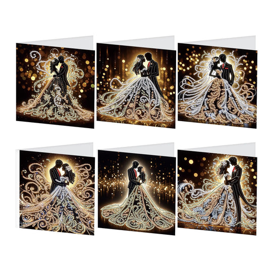 JZHYOAN 6 Packs Diamond Painting Greeting Cards with Envelopes DIY 5D Diamond Art Card Kit Handmade Rhinestone Cards Art and Crafts for Wedding Wish and Celebration Romantic Wedding Couples