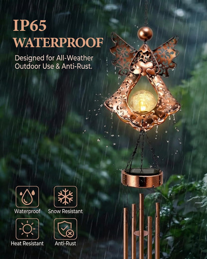 Supdeco Solar Angel Wind Chimes for Outside: Melodious Mother's Day Birthday Gifts for Mom Women Grandma Her Wife - Weatherproof Metal Outdoor Decor Easy Hanging for Garden Patio Tree Window Memorial