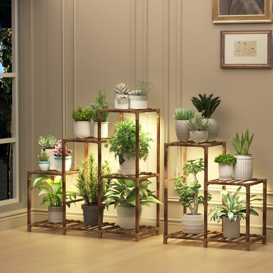 HOMKIRT 12 Tier Corner Plant Stand with Grow Lights for Multiple Plants, Tiered Plant Shelf Indoor Plant Holder Rack Flower Stand for Living Room Balcony Patio Porch Garden