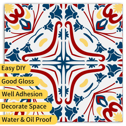 AWLZJZQA 24 PCS (6"x6") Retro Mexican Tile Sticker Peel and Stick Wall Decals Talavera Kitchen Backsplash Boho Cover Up Waterproof Murals (Wallstickers-005, 6 Inch)