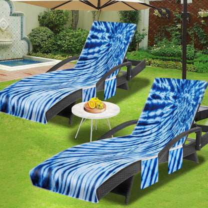 Lounge Chair Towel Cover (Pack of 2), Tie Dye Style Chaise Lounge Cover, Beach Chair Covers with Pockets for Pool Beach Garden Courtyard Outdoor Trips, 85 x30 in, Royal Blue