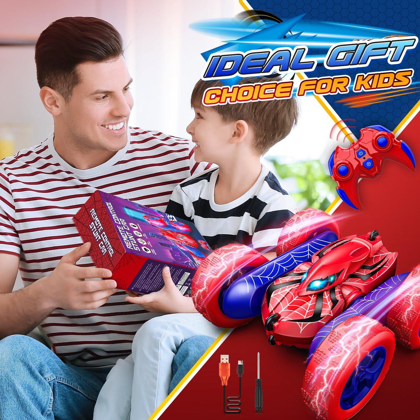 Yeriayha RC Cars Toys for 3 4 5 6 7 8 9 10 Year Old Boys,Double Sided 360° Flip 4WD Remote Control Car 2.4GHz Electric Rechargeable Toys for Ages 4-6 5-7 for Birthday Christmas Basket Stuffers