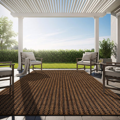 Washable Outdoor Rug 5x7 Modern Area Rugs Outdoor Carpets Striped Pattern Non Shedding Waterproof Easy Clean Patio Deck Porch Living Room Bedroom Garden RV (5 X 7 Gold)