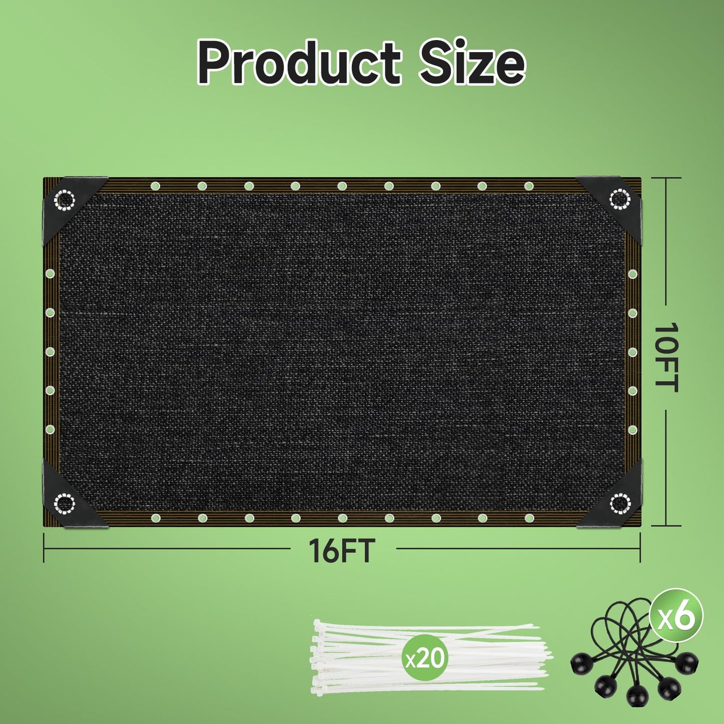 FOTMISHU 70% Shade Cloth 10ftx16ft Anti-Aging Sun Mesh UV Resistant Net, Sunblock Garden Tarp for Plant Cover, Greenhouse, Barn or Kennel, Flowers, Plants,