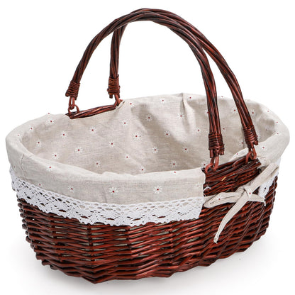 Dicunoy Wicker Picnic Basket with Handle, Large Empty Gift Basket to fill, Open Top Market Harvest Baskets for Garden, Fruit, Candy, Wine, Egg Gathering, Wedding, Vegetables