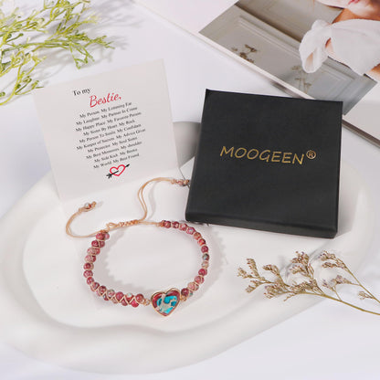 MOOGEEN Jasper Heart Beaded Bracelet for Women, Adjustable Chakra Bracelets for Best Friends, Friendship Gifts for Bestie, Valentines Day Christmas Gifts for Women, Unique Stone Wrap Bracelet