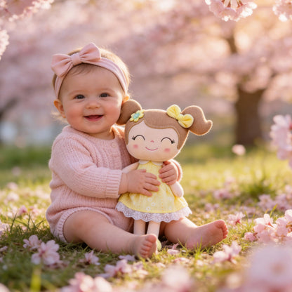 Gloveleya Baby Girl Spring Plush Doll – Soft Snuggle Doll, Cute Toddler Gift with Gift Box, First Baby Doll for Girls, Birthday, Christmas & Holiday Present